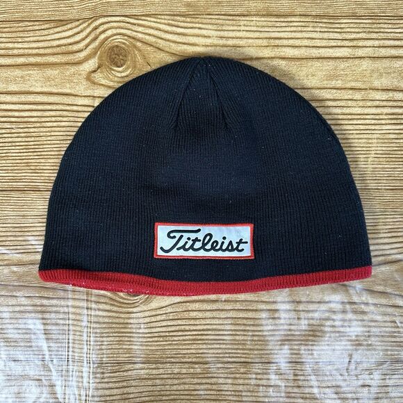 Titleist Winter Beanie Black Red Trim Golfing Mesh - Picture 2 of 9